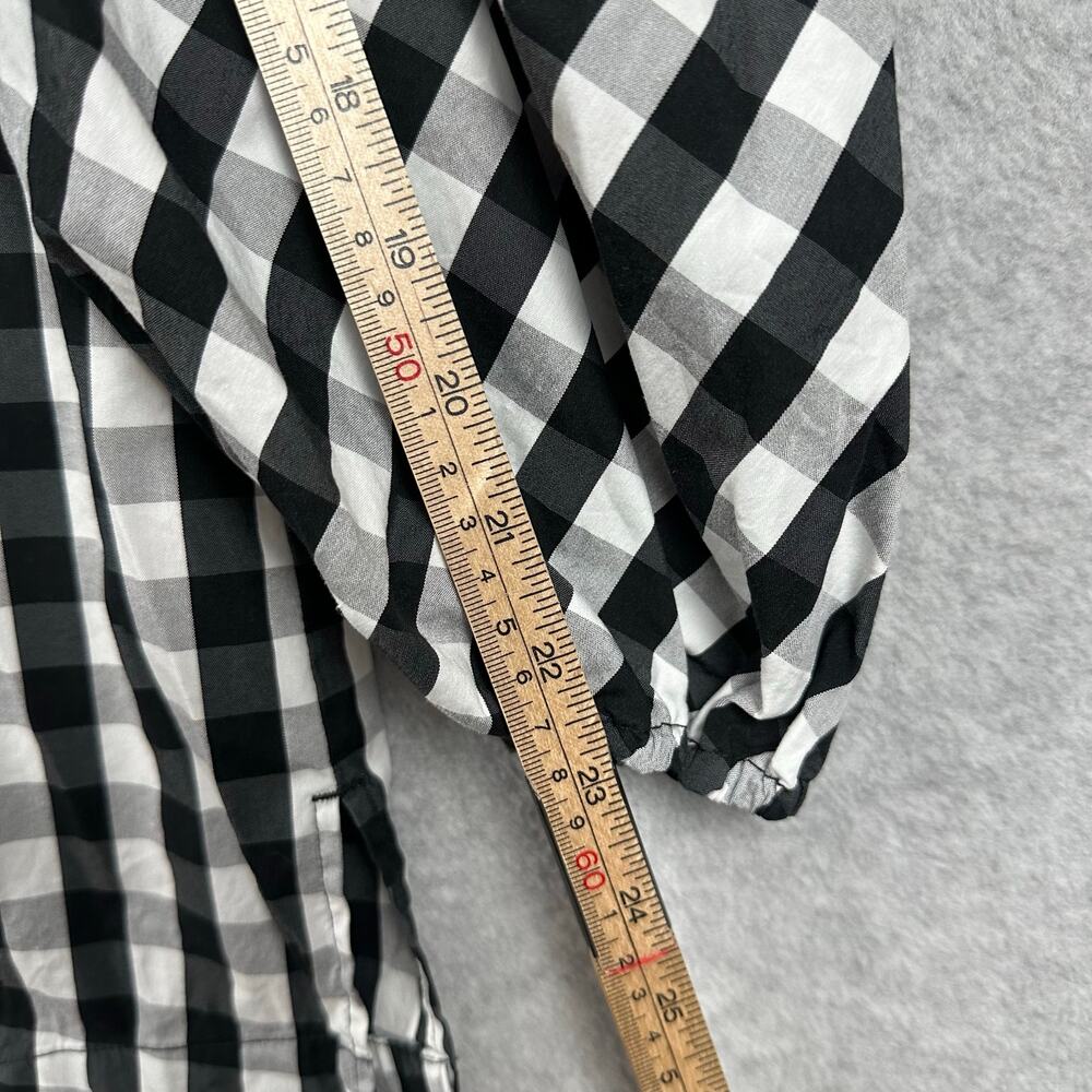 Chico's Poplin Blouse Size 4 (20/22) Black White Gingham Puff Sleeve Workwear - Picture 11 of 11